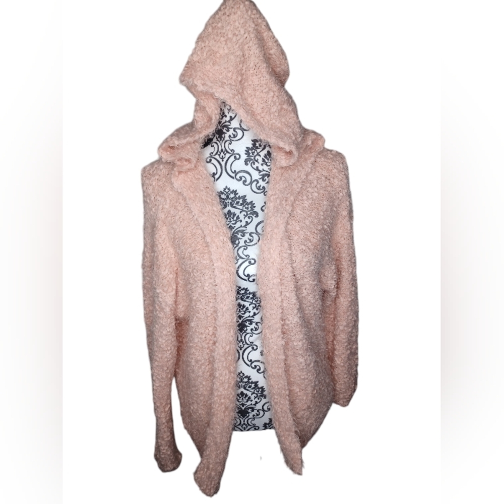 Super Soft Woman's Pink Hooded Casual Sweater Cardigan Sz. Med